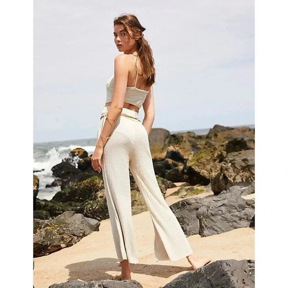 New Free People Anita Set Two Piece Sweater Set Knit Wide Leg Pants Crop Top - Picture 16 of 17